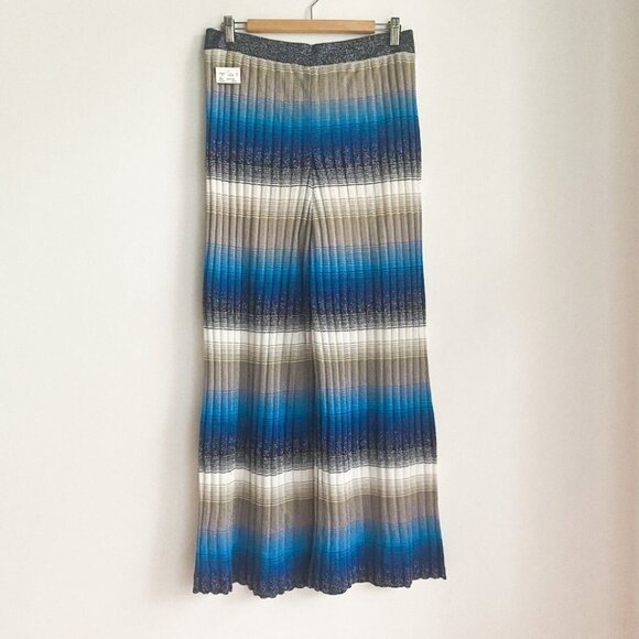 NWT  Zara Metallic Thread Knit Multi Blue Lightweight Wide Leg Summer Pants L - Picture 6 of 11